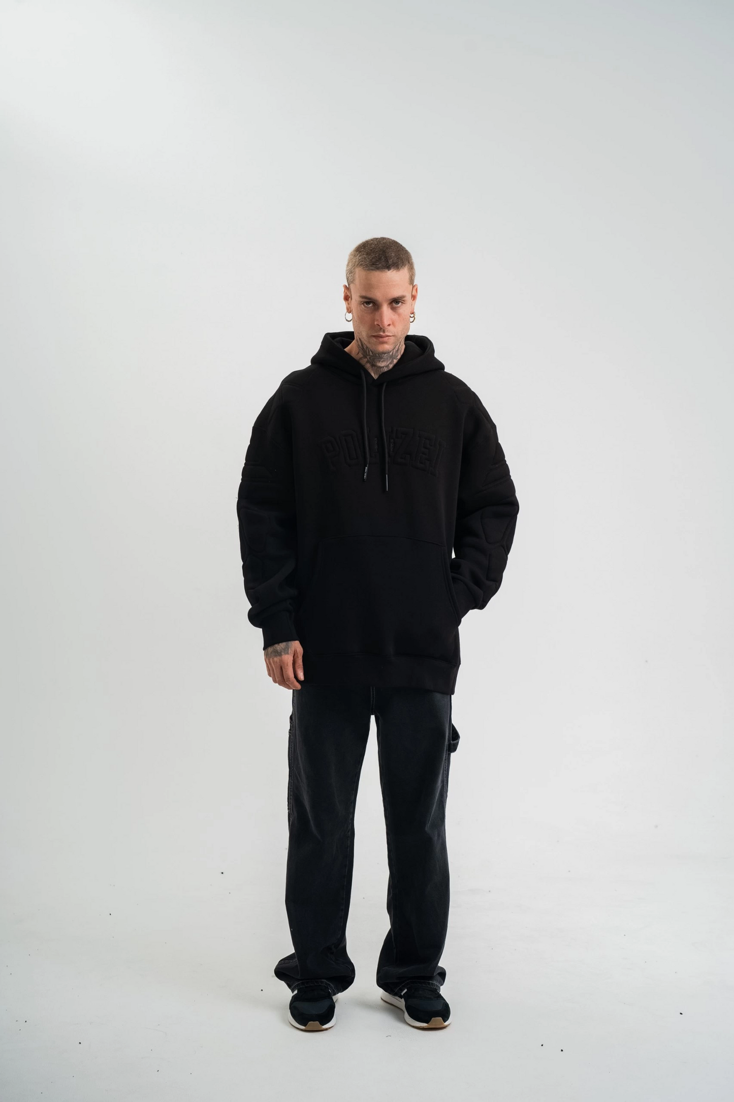 Erkek Oversize Kapşonlu Nakışlı SweatShirt - Siyah