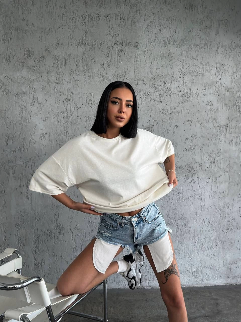 Kadın Düz T-Shirt Kısa Kol Bisiklet Yaka Ovarsize Rahat Kalıp Günlük Tişört - Beyaz