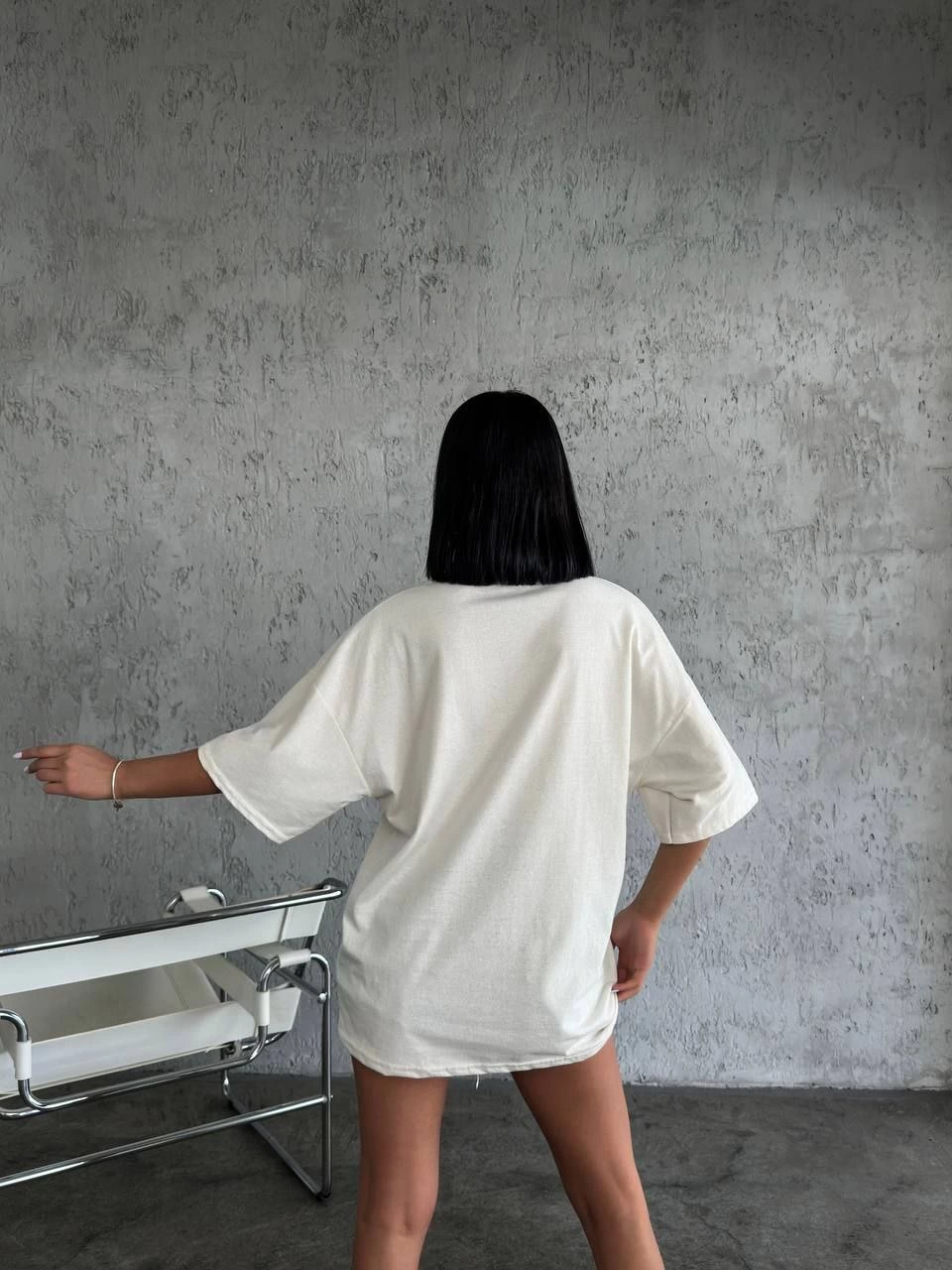 Kadın Düz T-Shirt Kısa Kol Bisiklet Yaka Ovarsize Rahat Kalıp Günlük Tişört - Beyaz