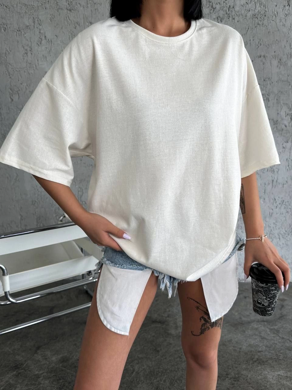 Kadın Düz T-Shirt Kısa Kol Bisiklet Yaka Ovarsize Rahat Kalıp Günlük Tişört - Beyaz