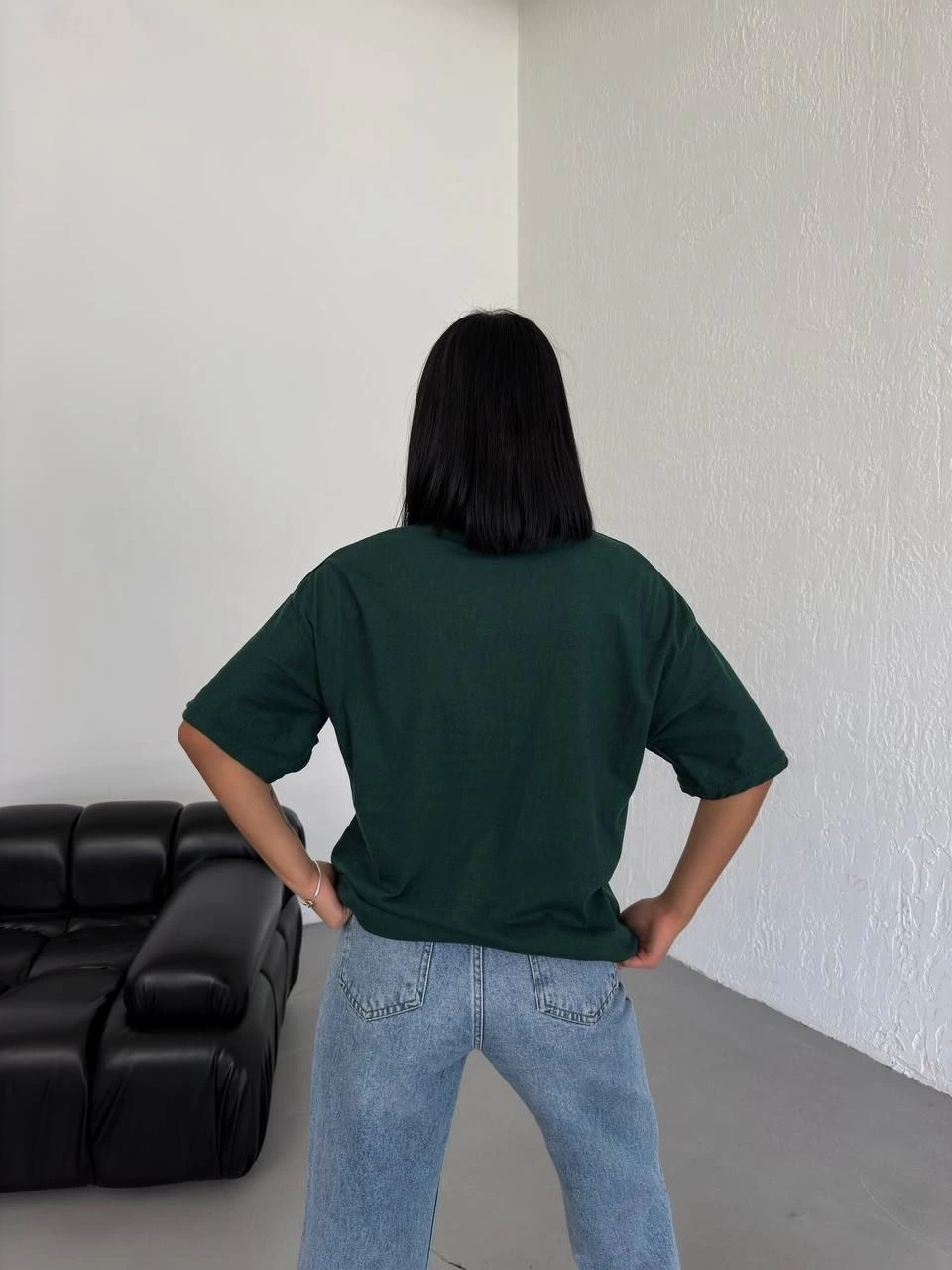 Kadın Düz T-Shirt Kısa Kol Bisiklet Yaka  Ovarsize Rahat Kalıp Günlük Tişört  - Haki