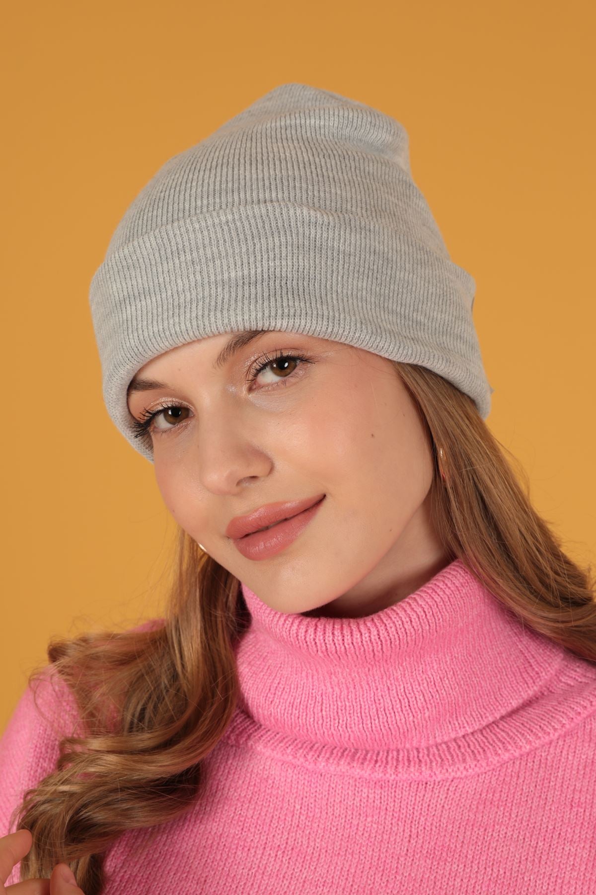 Düz Kadın Açık Gri Bere