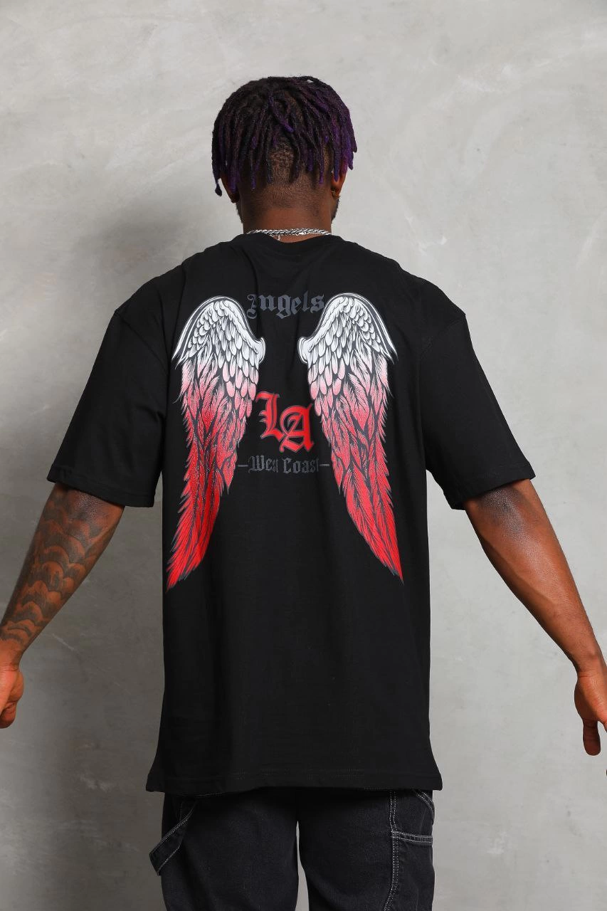 Erkek Baskılı Tişort Kısa Kol Bisiklet Yaka Ovarsize T-Shirt -  Siyah