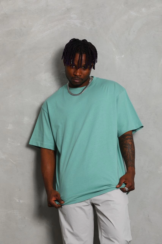 Erkek Düz Yazlık Kısa Kol Tişort Bisiklet Yaka Ovarsize T-Shirt - Mint Yeşili