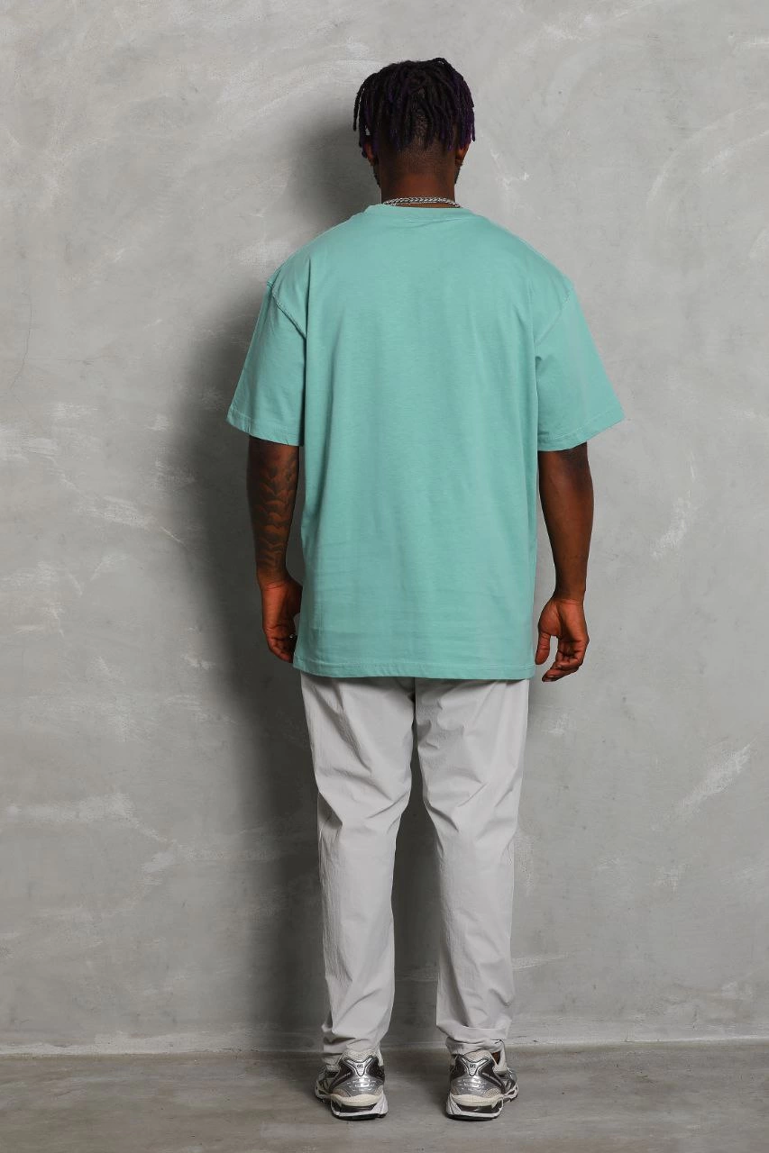 Erkek Düz Yazlık Kısa Kol Tişort Bisiklet Yaka Ovarsize T-Shirt - Mint Yeşili