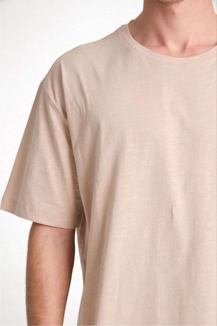 Erkek Düz  Kısa kol Penye T-shirt - Bej