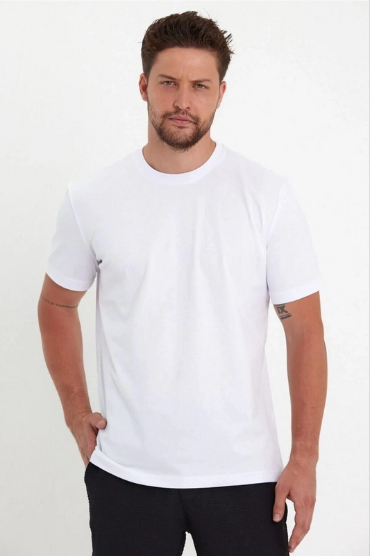 Erkek Düz  Kısa kol Penye T-shirt - Beyaz