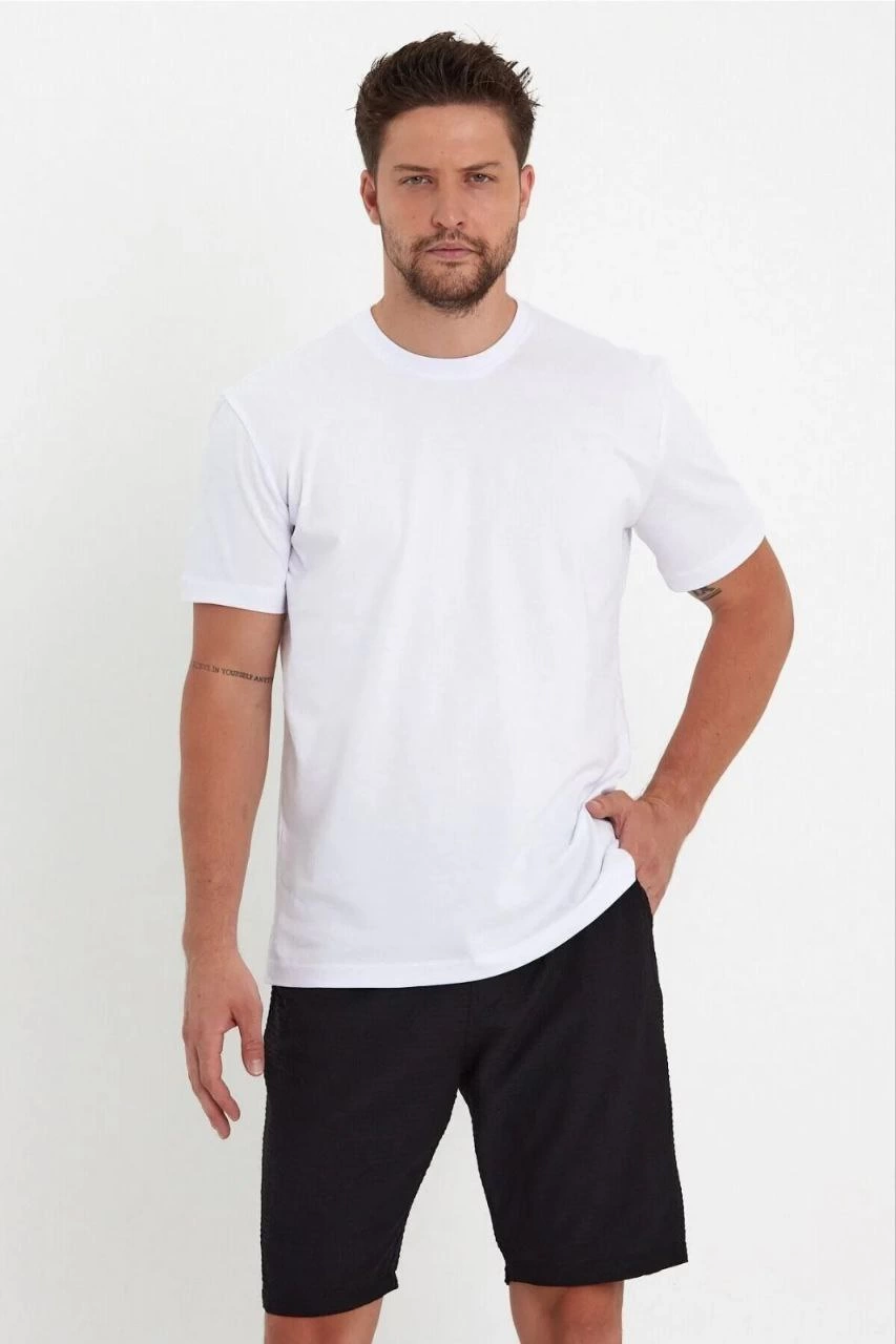 Erkek Düz  Kısa kol Penye T-shirt - Beyaz