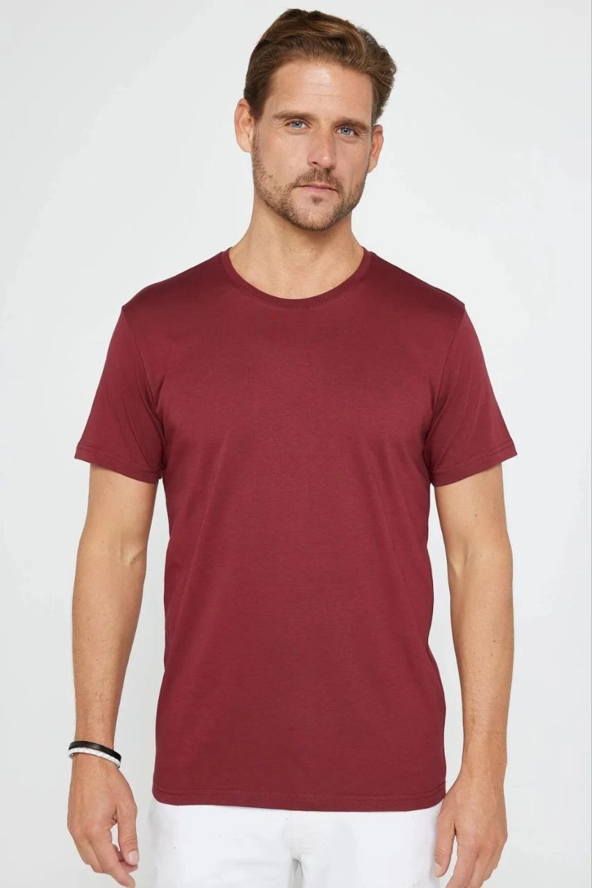 Erkek Düz Kısa kol Penye T-shirt - Bordo