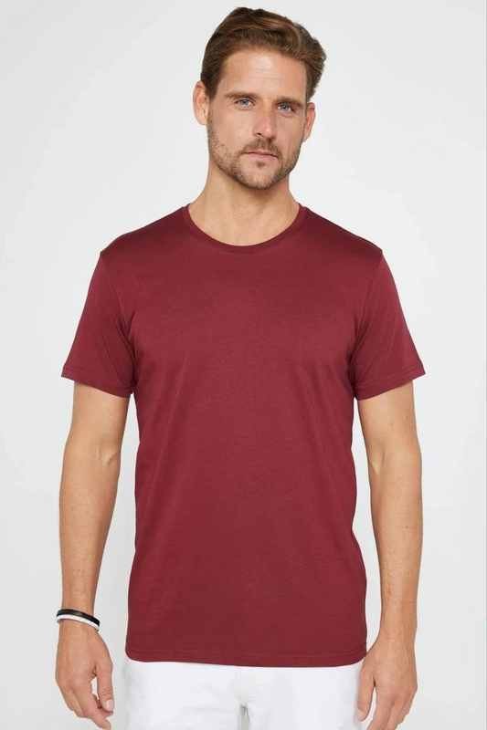 Erkek Düz Kısa kol Penye T-shirt - Bordo