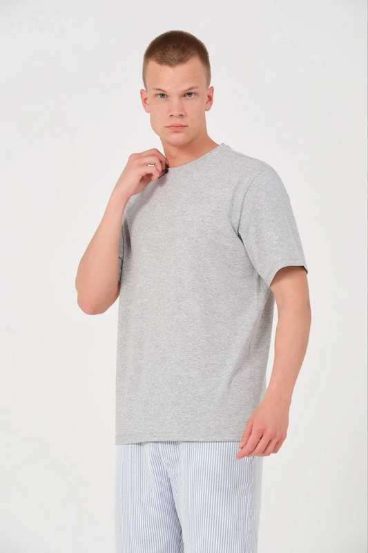 Erkek Düz  Kısa kol Penye T-shirt - Gri