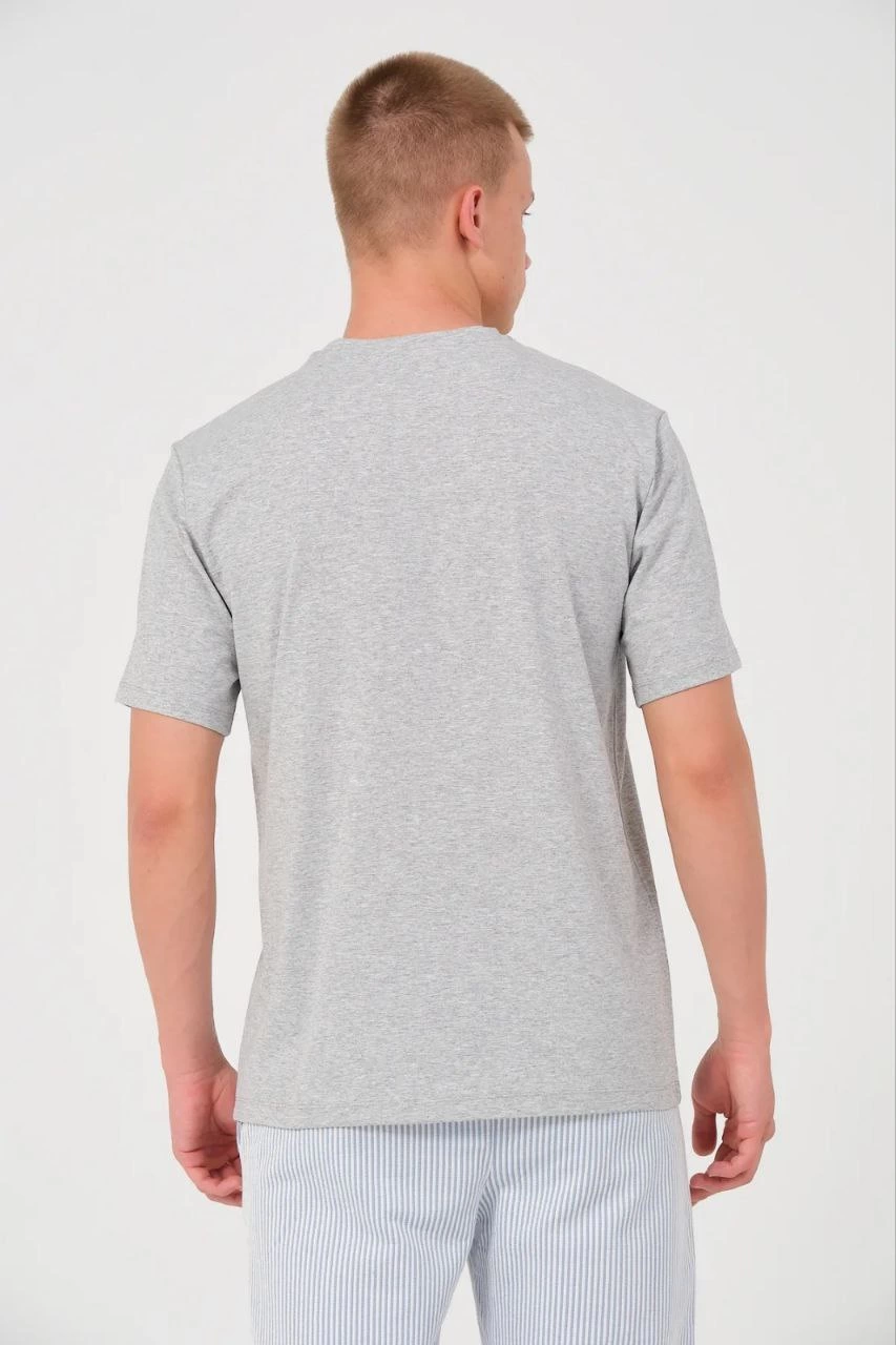 Erkek Düz  Kısa kol Penye T-shirt - Gri