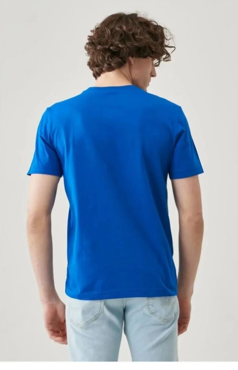 Erkek Düz  Kısa kol  Penye T-shirt - Mavi