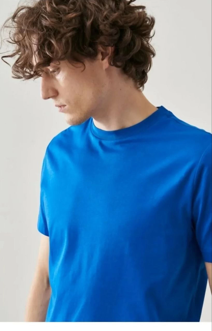 Erkek Düz  Kısa kol  Penye T-shirt - Mavi