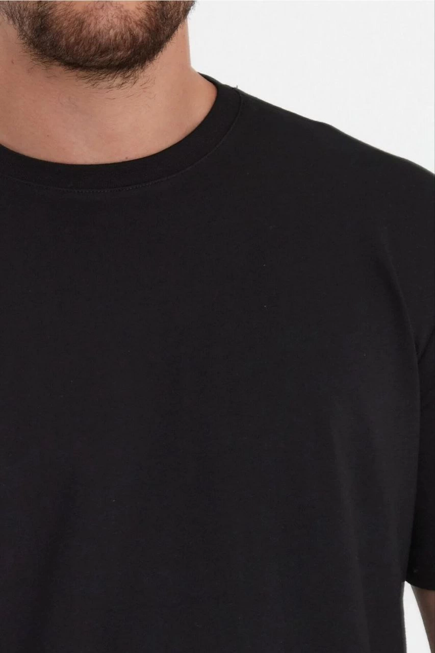 Erkek  Düz A Kalite Pamuklu Penye  T-shirt- Siyah