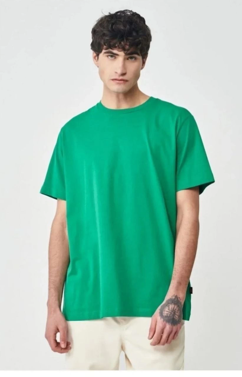 Erkek Düz  Kısa kol  Penye T-shirt- Yeşil