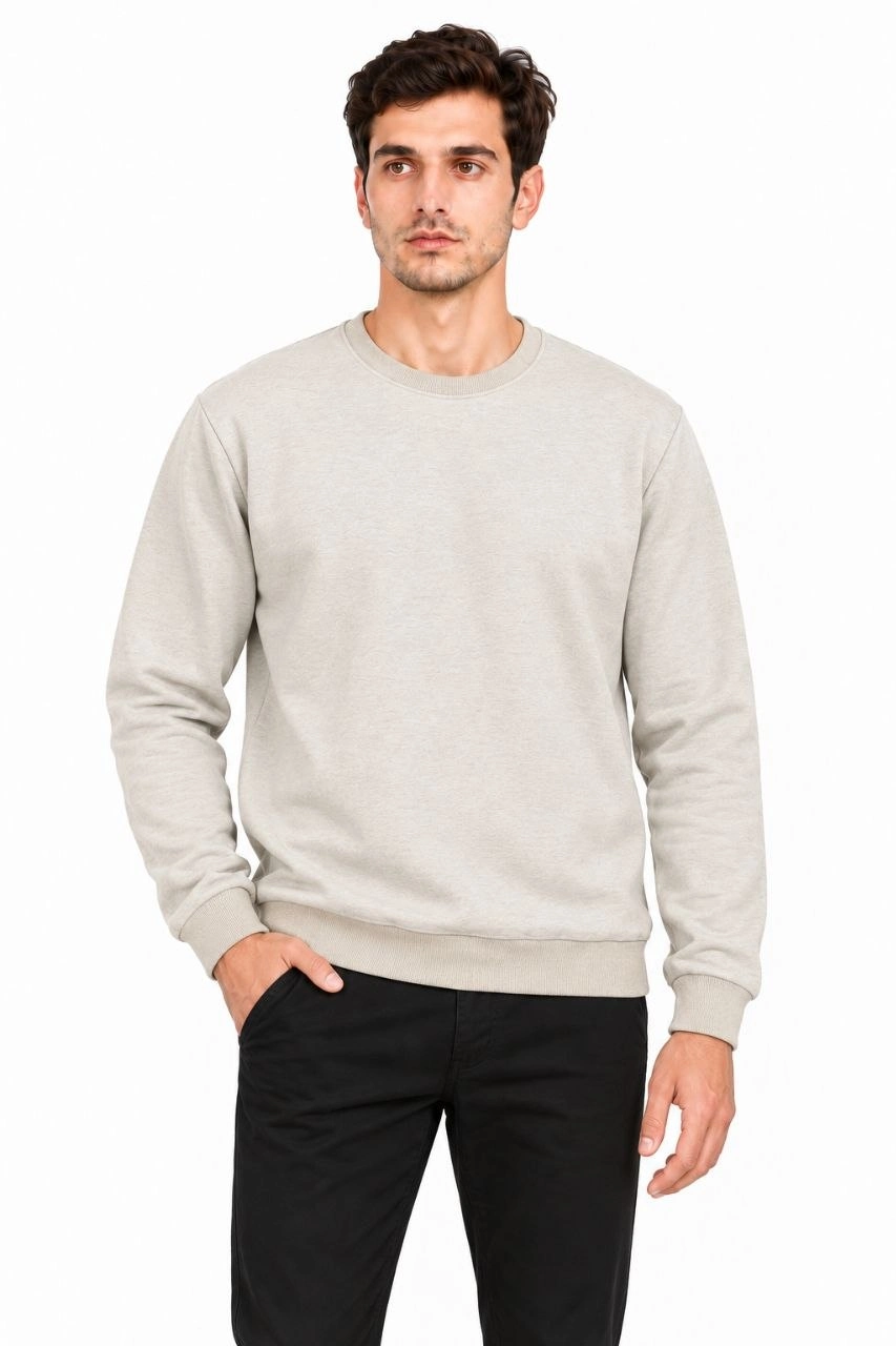 Erkek 2'Li Bisiklet Yaka İçi Şardonlu 2 İplik Düz Uzun Kollu Regular Fit Sweatshirt - Siyah & Gri