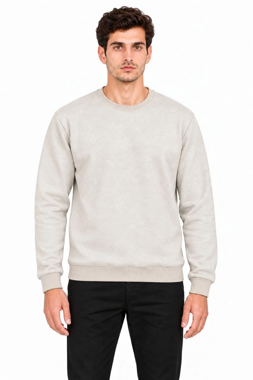 Erkek 3'Lü Bisiklet Yaka İçi Şardonlu 2 İplik Düz Uzun Kollu Regular Fit Sweatshirt -Mavi - Gri - Siyah