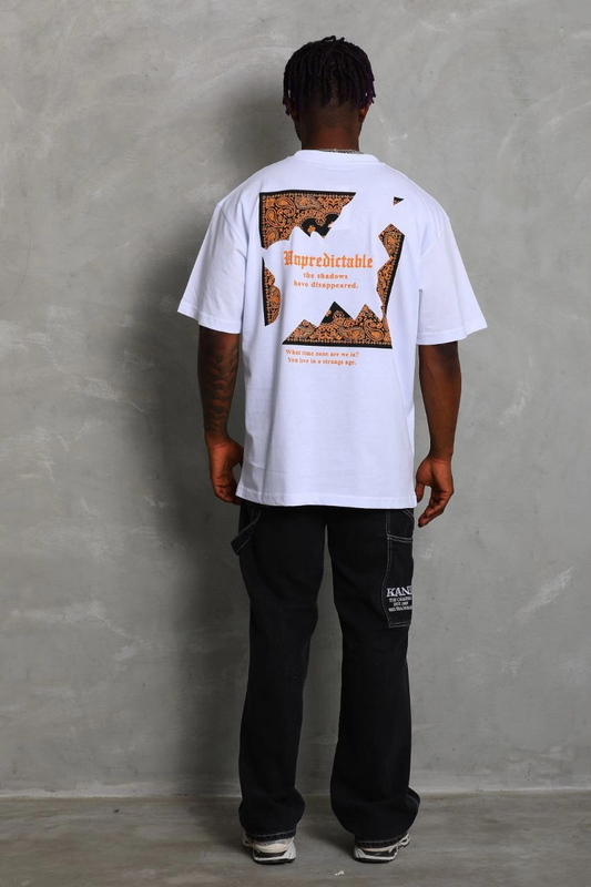 Erkek Baskılı Tişort Kısa Kol Bisiklet Yaka Ovarsize T-Shirt -  Beyaz