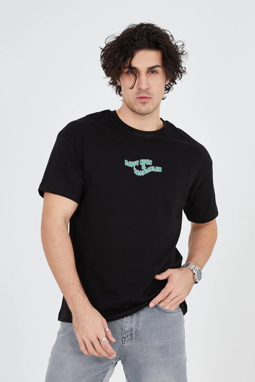 Erkek Baskılı 24/1 Penye T-Shirt - Siyah