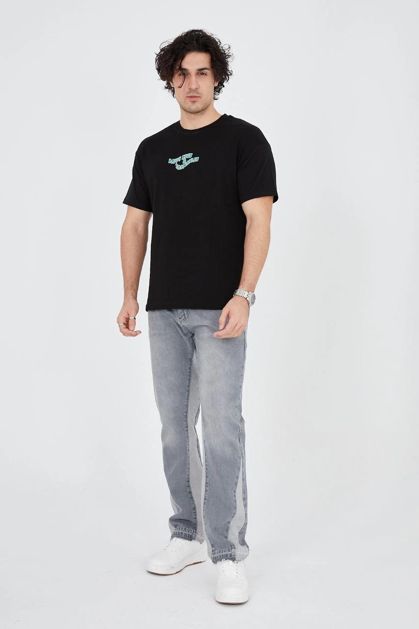 Erkek Baskılı 24/1 Penye T-Shirt - Siyah
