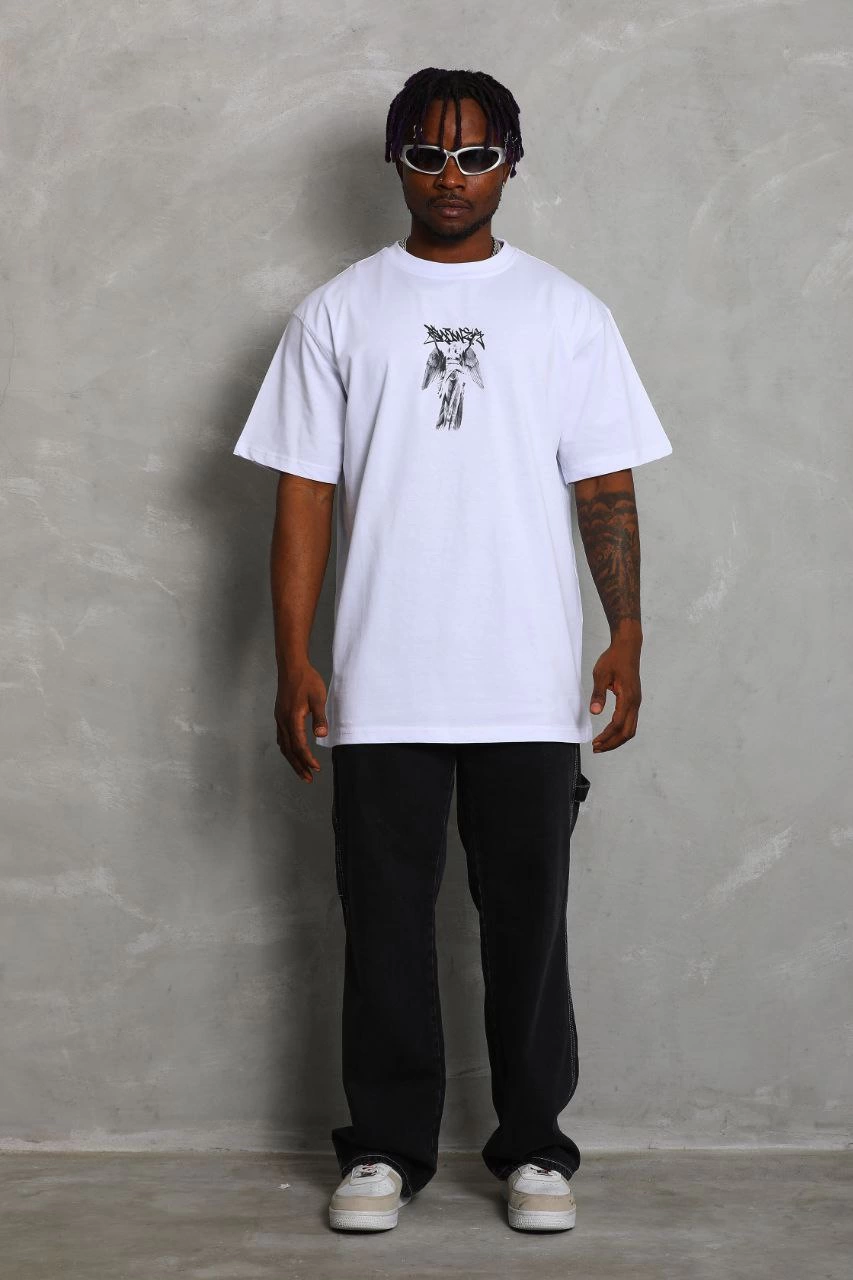 Erkek Kısa kol Baskılı Bisiklet Yaka T-Shirt - Beyaz