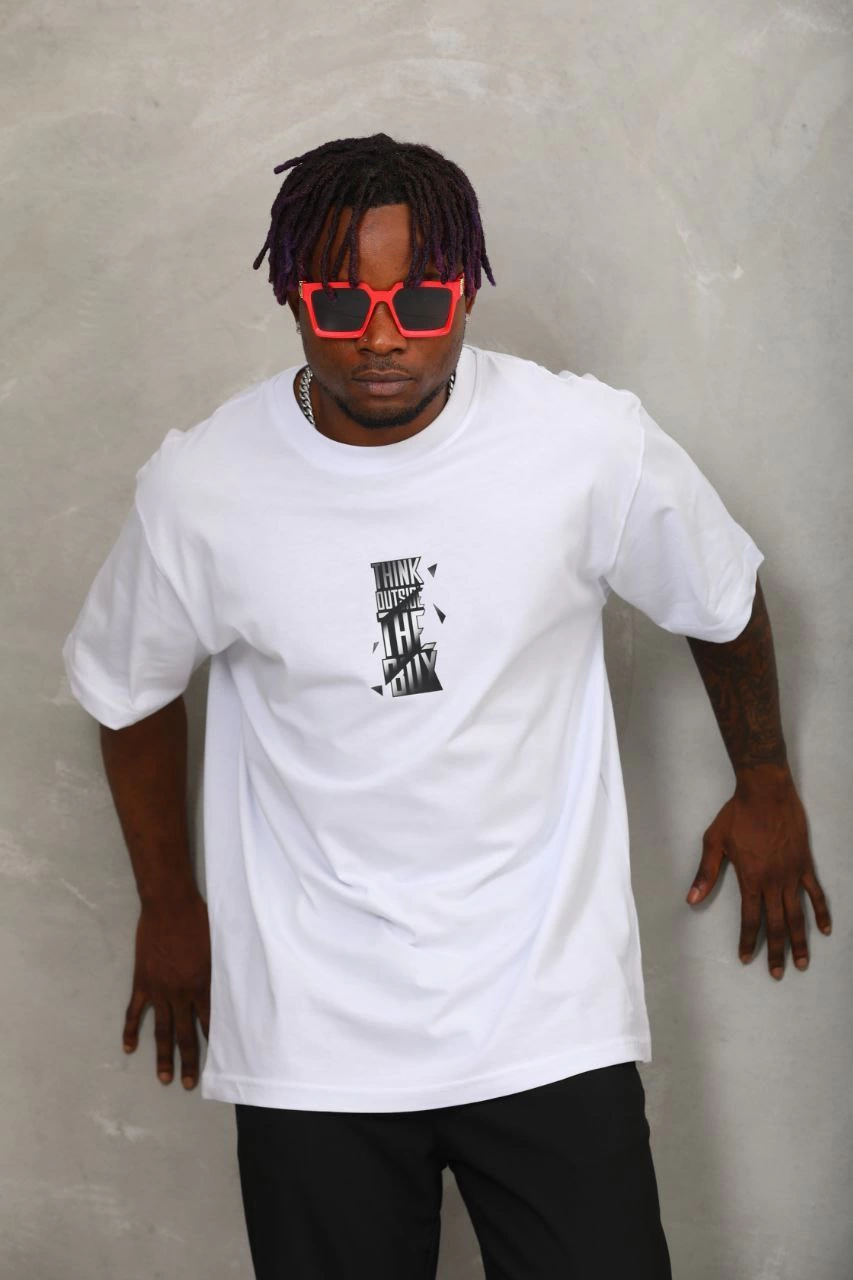 Erkek kısa kol Baskılı Bisiklet Yaka T-Shirt - Beyaz
