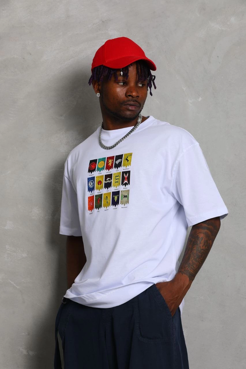 Erkek Kısa kol Baskılı Bisiklet Yaka T-Shirt - Beyaz