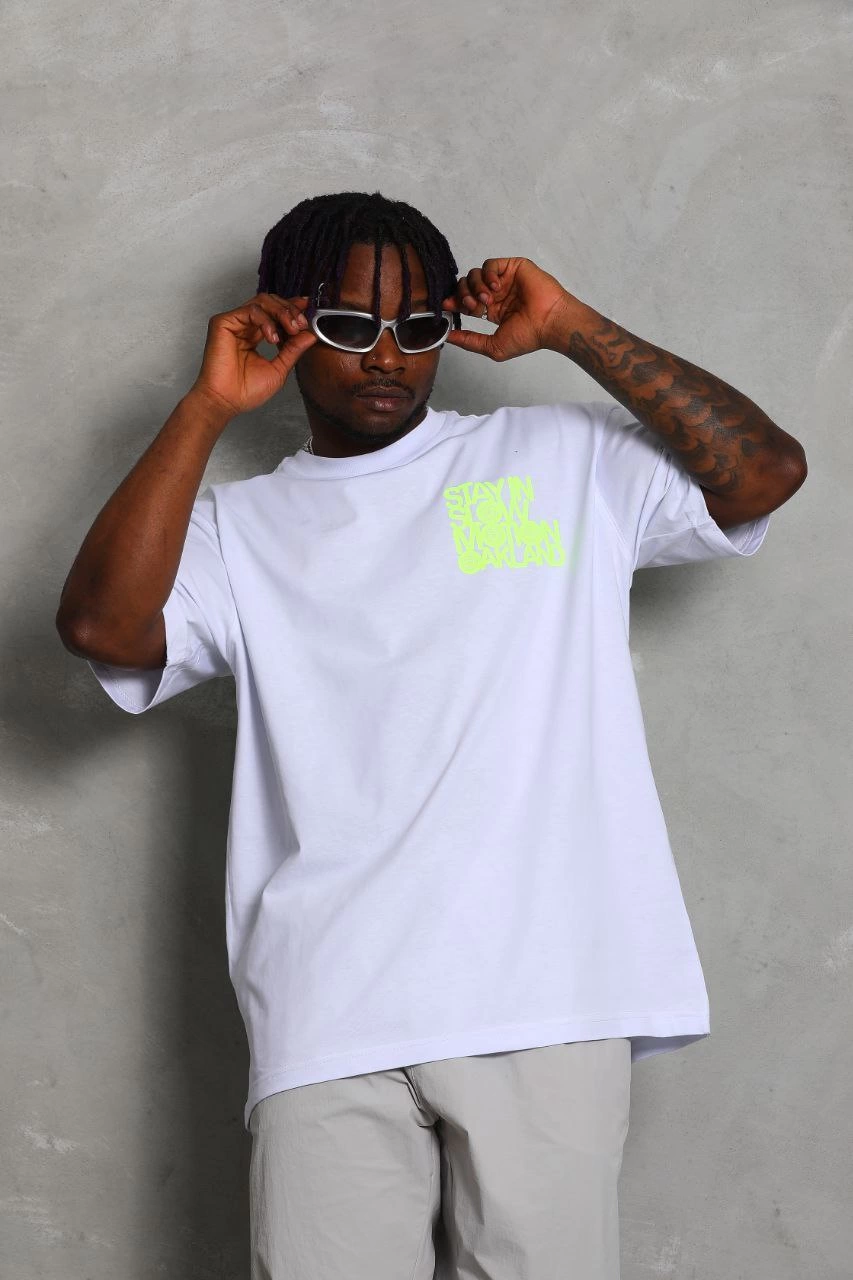 Erkek Kısa kol Baskılı Bisiklet Yaka T-Shirt - Beyaz