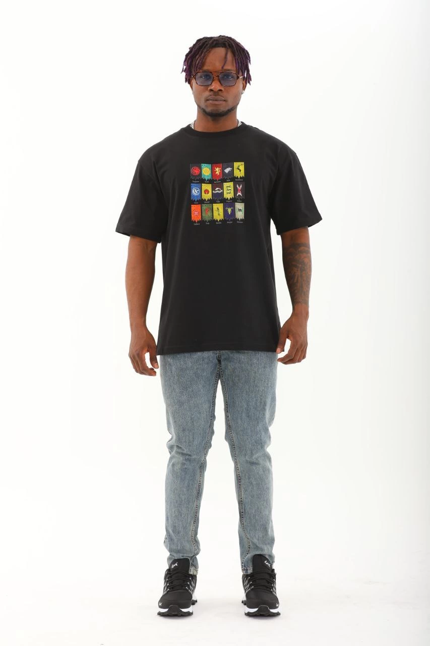 Erkek Kısa kol Baskılı Bisiklet Yaka T-Shirt - Siyah