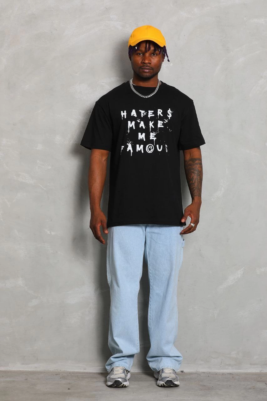 Erkek kısa kol Baskılı Bisiklet Yaka T-Shirt - Siyah