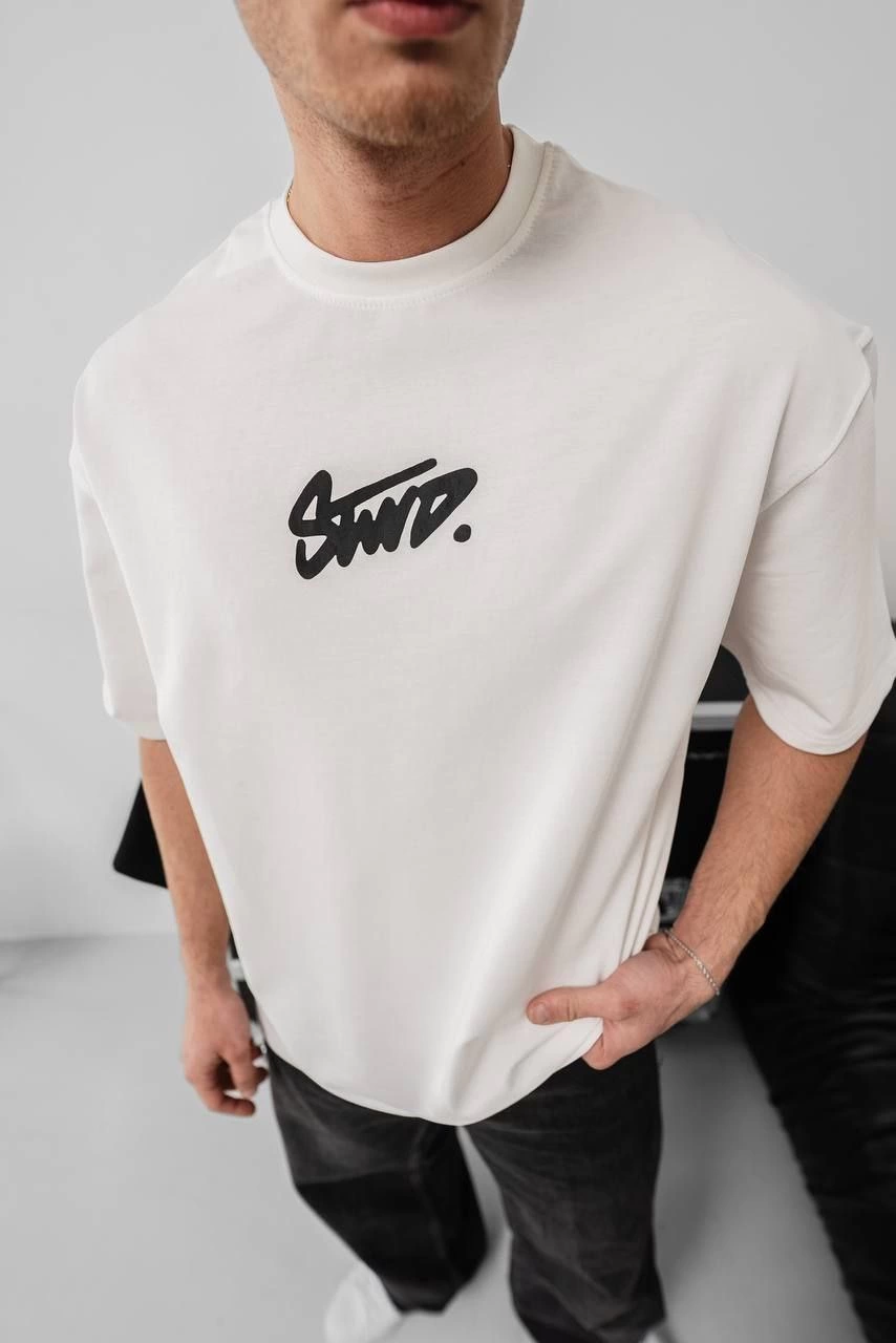 Erkek Baskılı Oversize Kısa kol  - Beyaz
