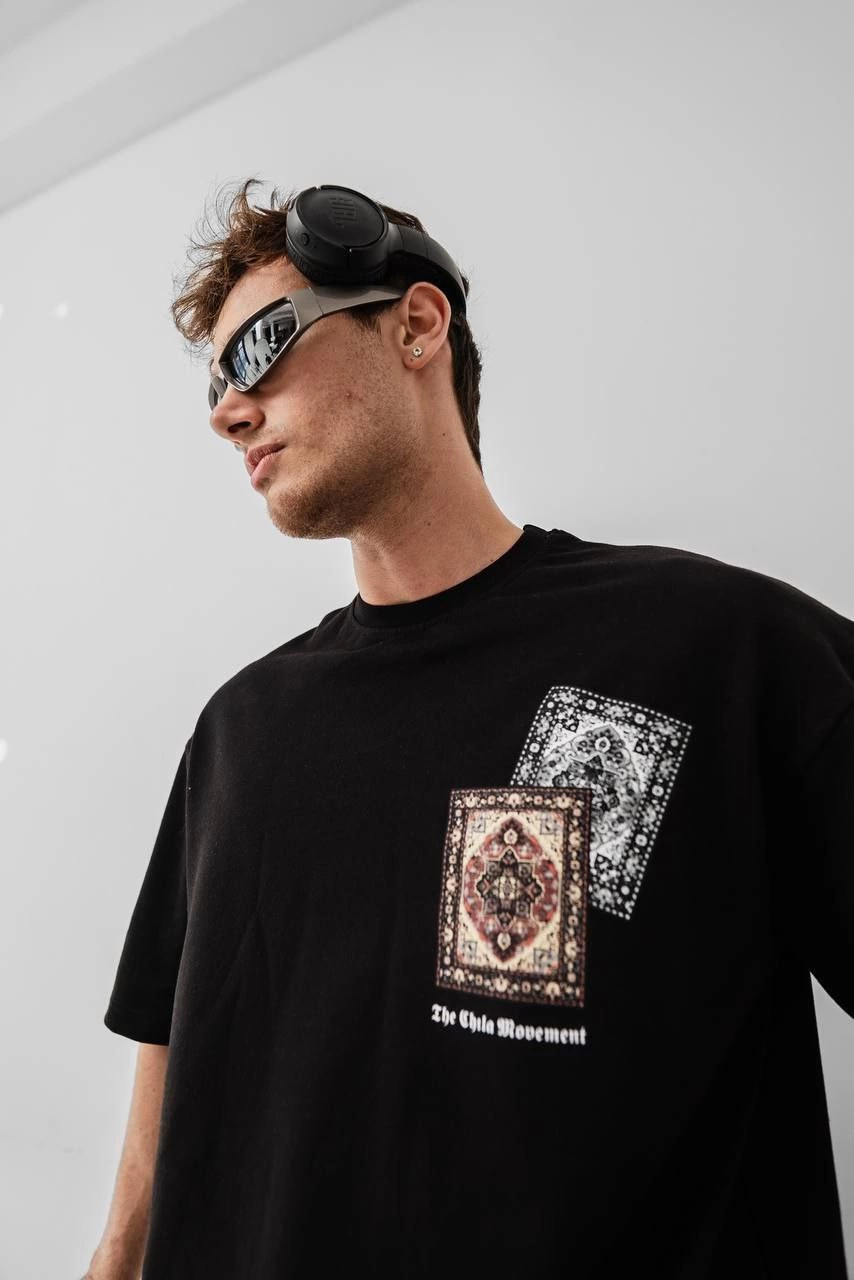 Erkek Baskılı Oversize Kısa kol  T-shirt - Siyah