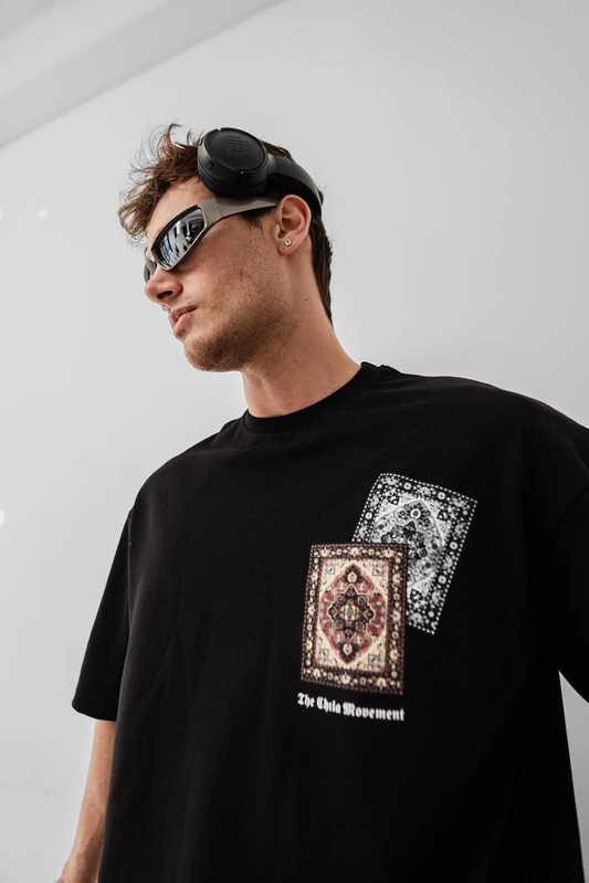 Erkek Baskılı Oversize Kısa kol  T-shirt - Siyah
