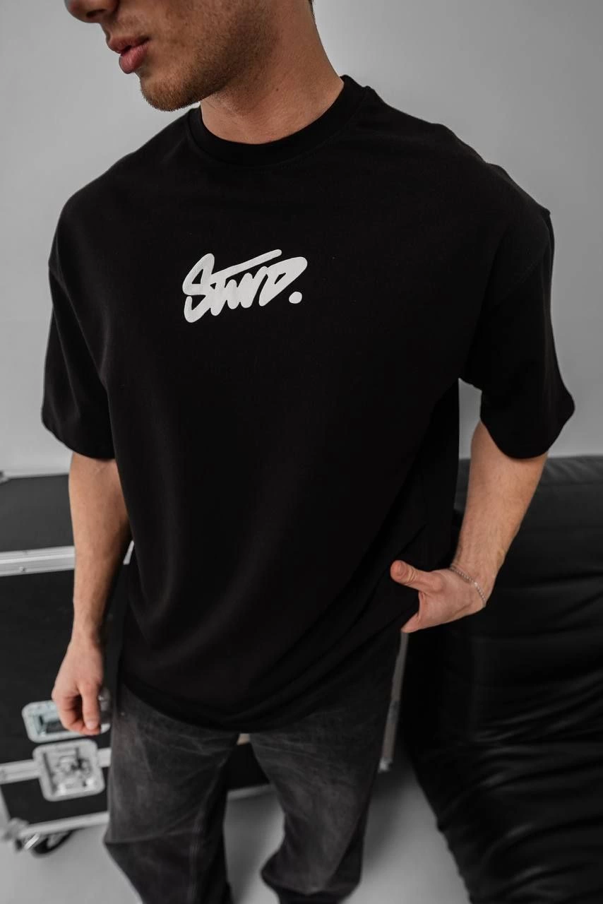 Erkek Baskılı Oversize Kısa kol  T-shirt - Siyah
