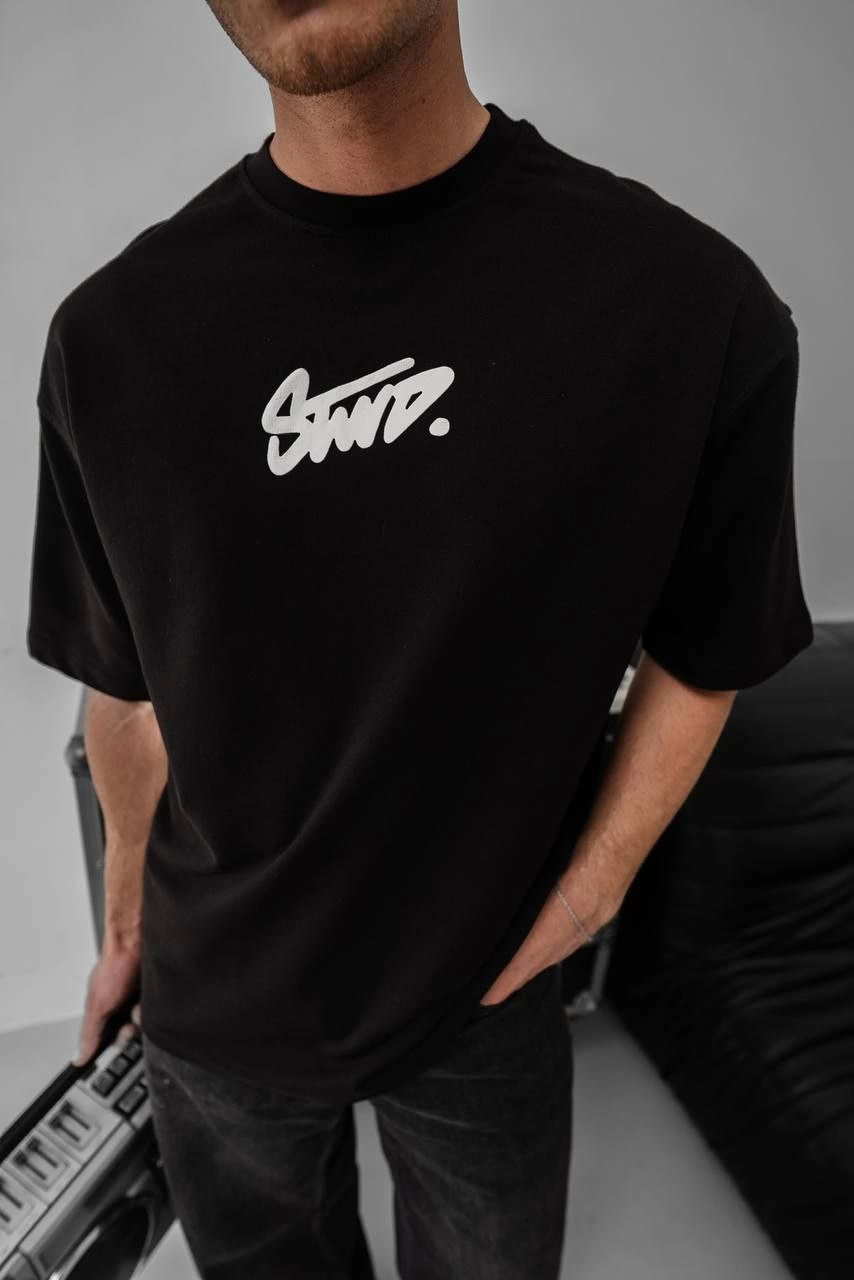 Erkek Baskılı Oversize Kısa kol  T-shirt - Siyah