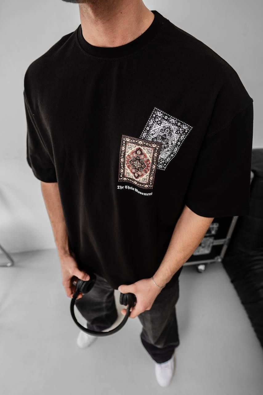 Erkek Baskılı Oversize Kısa kol  T-shirt - Siyah
