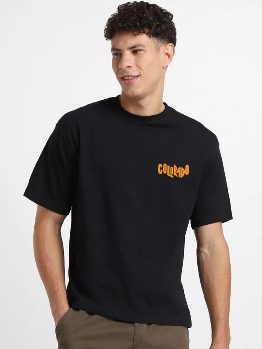Erkek Baskılı Oversize Kısa kol  T-shirt - Siyah