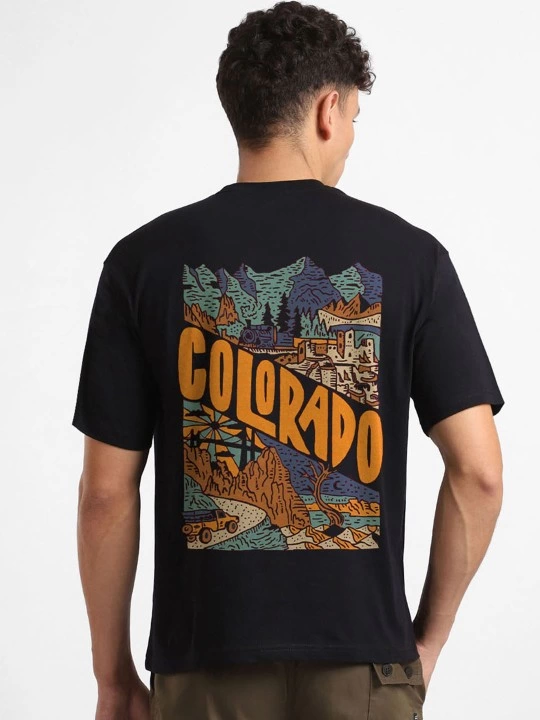 Erkek Baskılı Oversize Kısa kol  T-shirt - Siyah