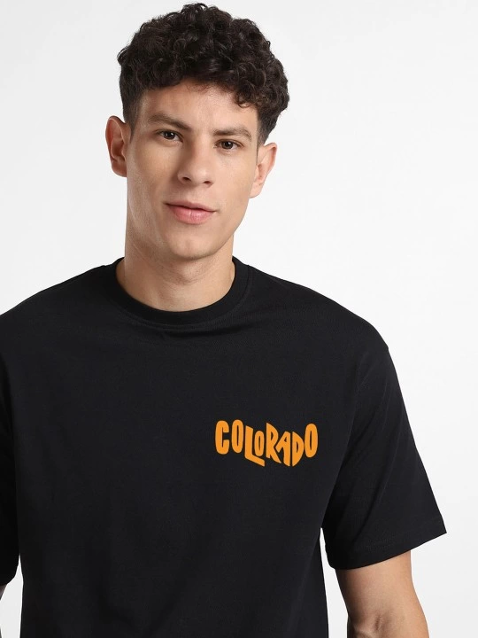 Erkek Baskılı Oversize Kısa kol  T-shirt - Siyah