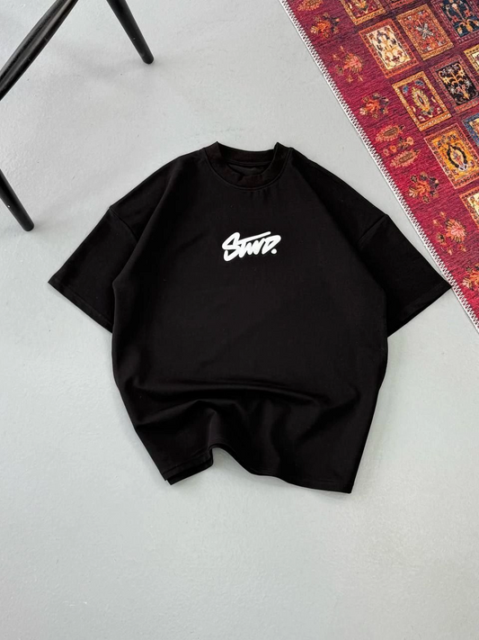 Erkek Baskılı Oversize Kısa kol T-shirt - Siyah