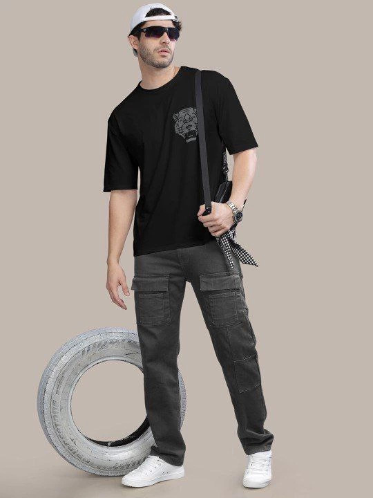 Erkek Baskılı T-Shirt Kısa Kol Bisiklet Yaka Regular Fit Rahat Kalıp Tişört -  Siyah