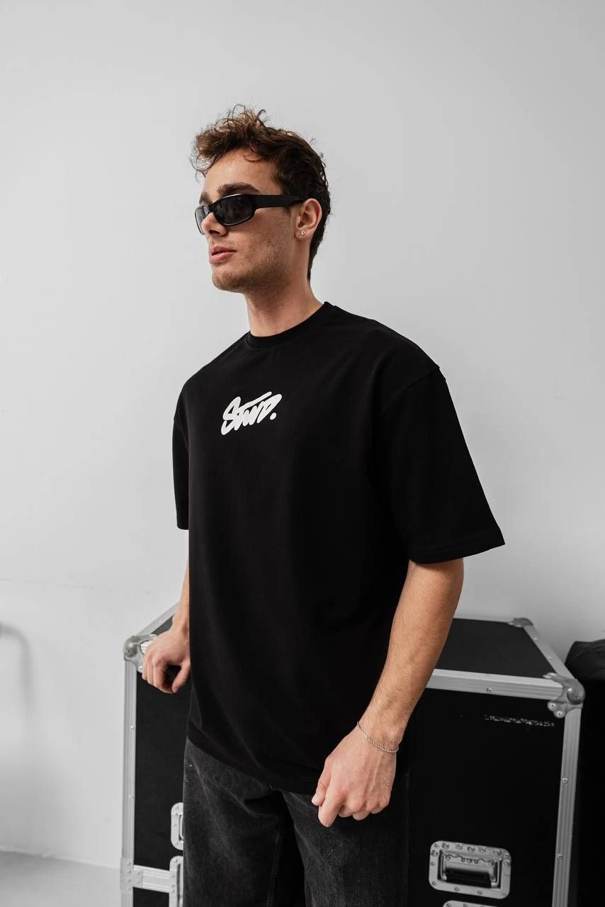 Erkek Baskılı Oversize Kısa kol  T-shirt - Siyah
