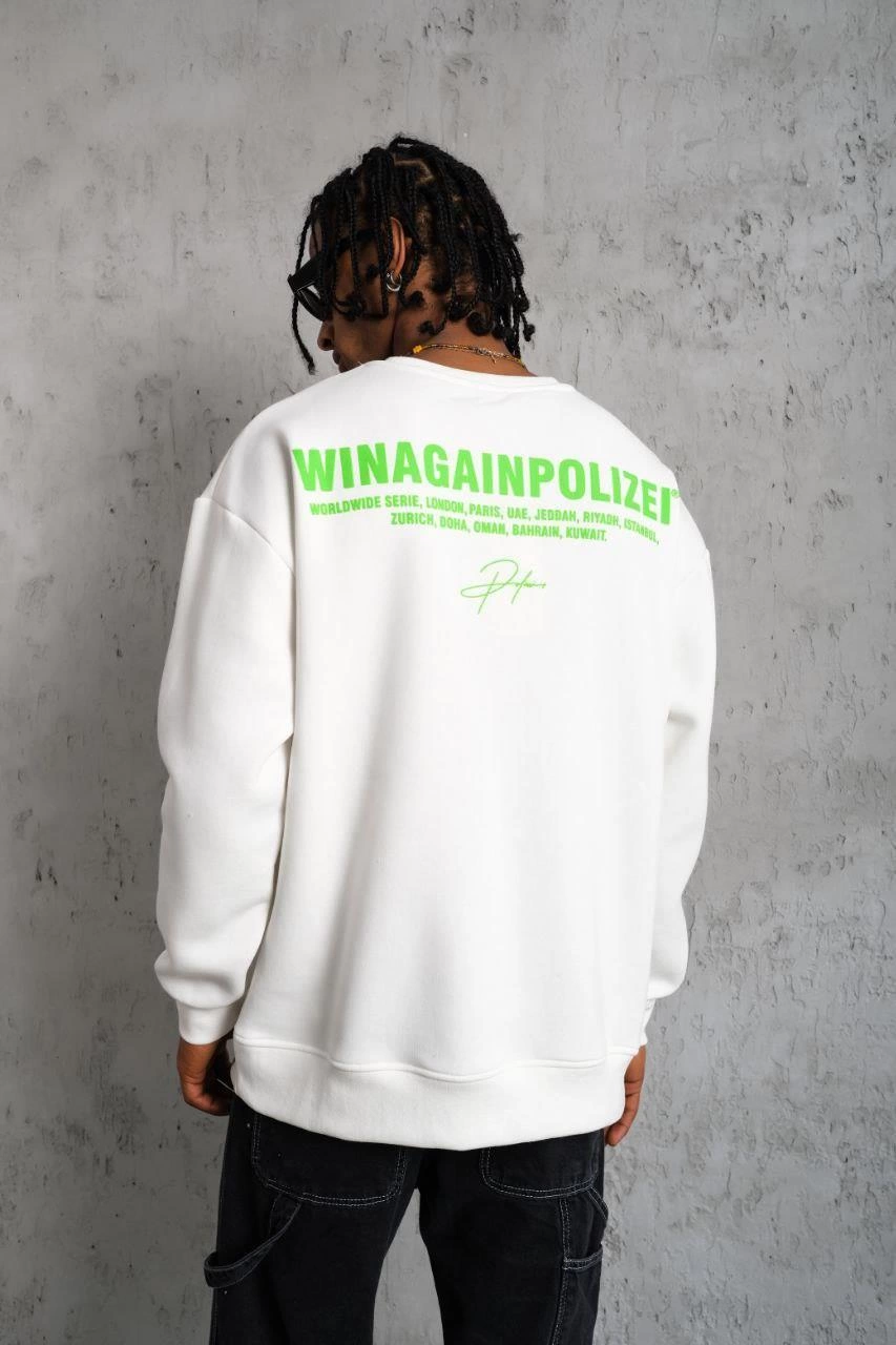 Erkek 3 iplik Bisiklet yaka Baskılı Sweatshirt - Beyaz