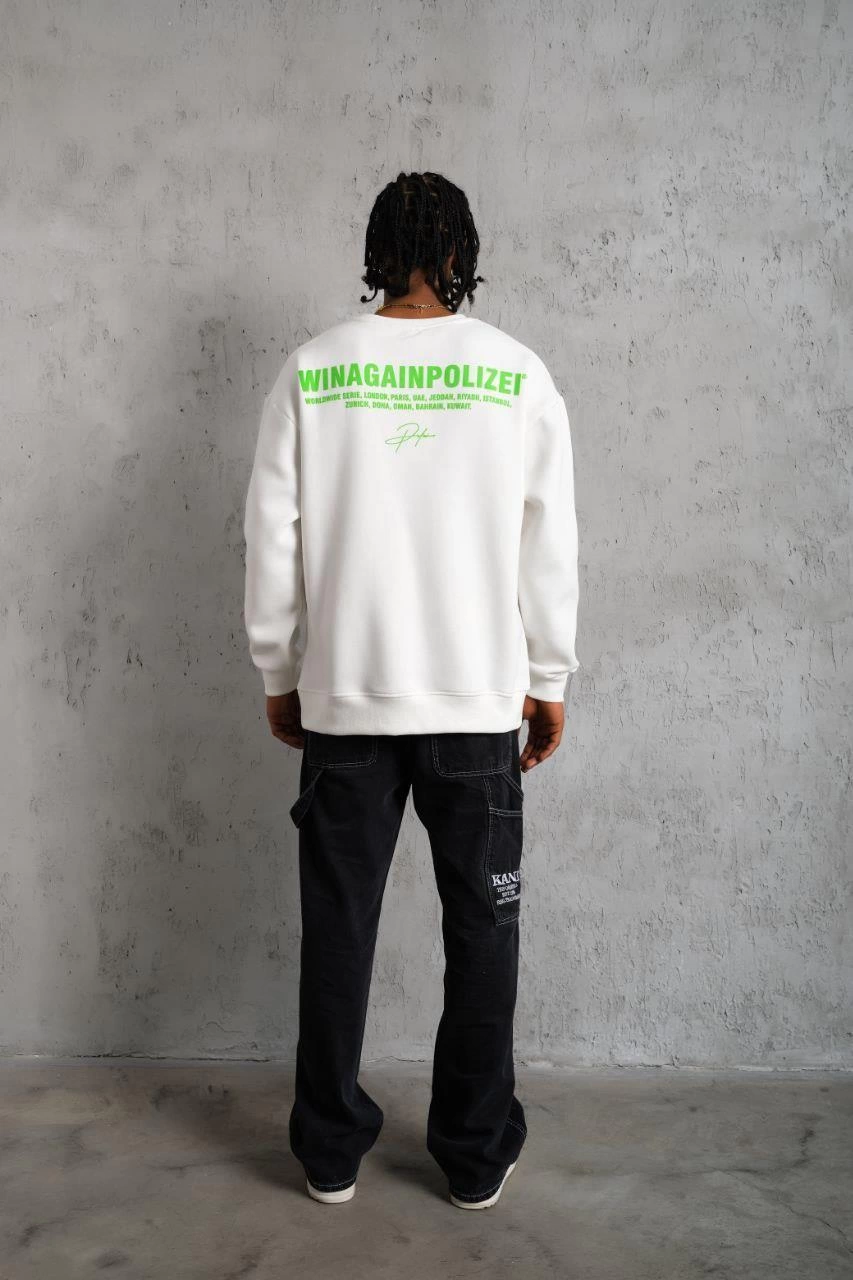 Erkek 3 iplik Bisiklet yaka Baskılı Sweatshirt - Beyaz
