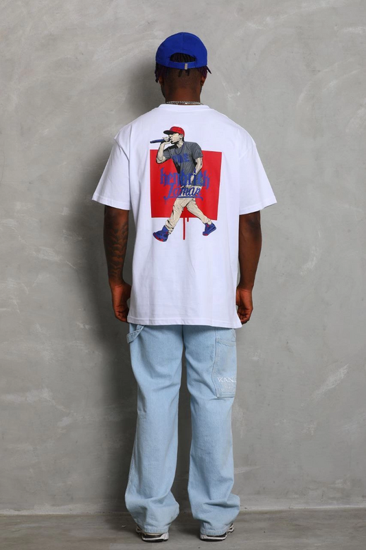 Erkek Baskılı Tişort Kısa Kol Bisiklet Yaka Ovarsize T-Shirt -  Beyaz