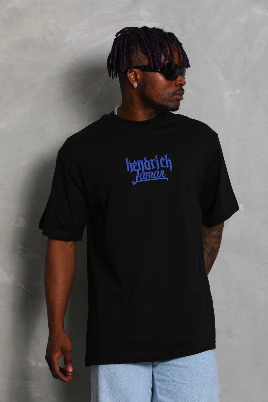 Erkek Baskılı Tişort Kısa Kol Bisiklet Yaka Ovarsize T-Shirt - - Siyah