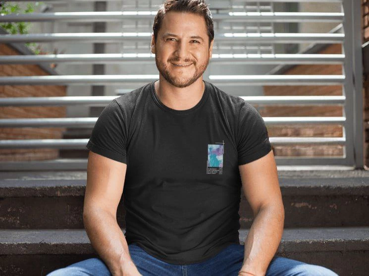 Erkek Bisiklet Yaka Baskılı Kısa kol T-Shirt - Siyah