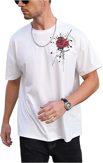 Erkek Baskılı T-Shirt Kısa Kol Bisiklet Yaka Regular Fit Rahat Kalıp Tişört- Beyaz