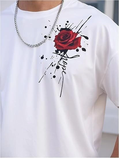 Erkek Baskılı T-Shirt Kısa Kol Bisiklet Yaka Regular Fit Rahat Kalıp Tişört- Beyaz